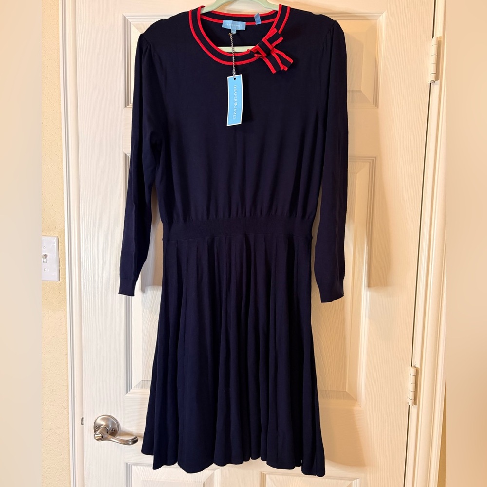 NEW! Draper James Navy and Red Bow Accent Sweater Dress